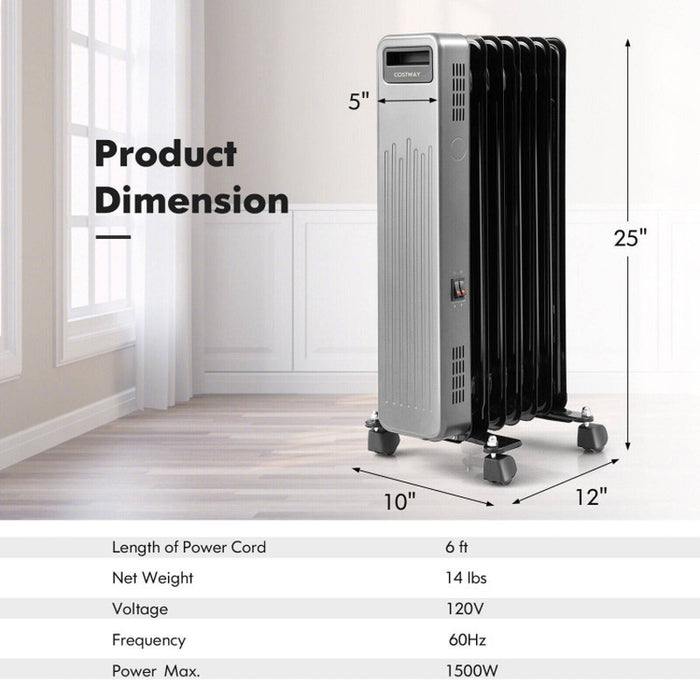 1500W Portable Oil-Filled Radiator Heater for Home and Office