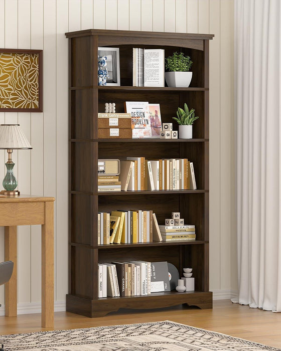 5-Tier Wooden Bookshelf, 65 Inch Tall Bookshelf with Storage, Floor Standing Modern Style Display Bookcase for Living Room, Office, Study Room, Entryway, Brown