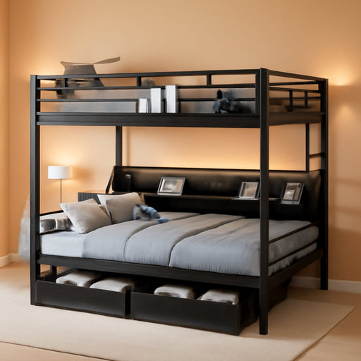 Queen Over Queen Bunk Bed WithIntegratedStorage Drawers