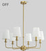 6-Light Brushed Gold Pendant Chandelier with Fabric Shades, E12 Base - Farmhouse & Industrial Style for Kitchen, Living Room, Dining Room, or Bedroom Lighting