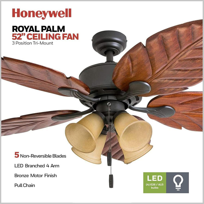 Exclusive 52 Inch Aged Brass Reversible Ceiling Fan