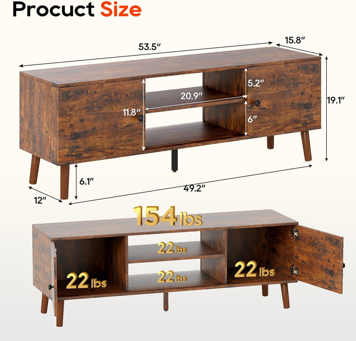 TV Stand for 55 60 Inch Tvs,Entertainment Center with 2 Storage Cabinets and Open Shelves, Modern Media Console Table for Living Room, Bedroom, Home Office,Brown