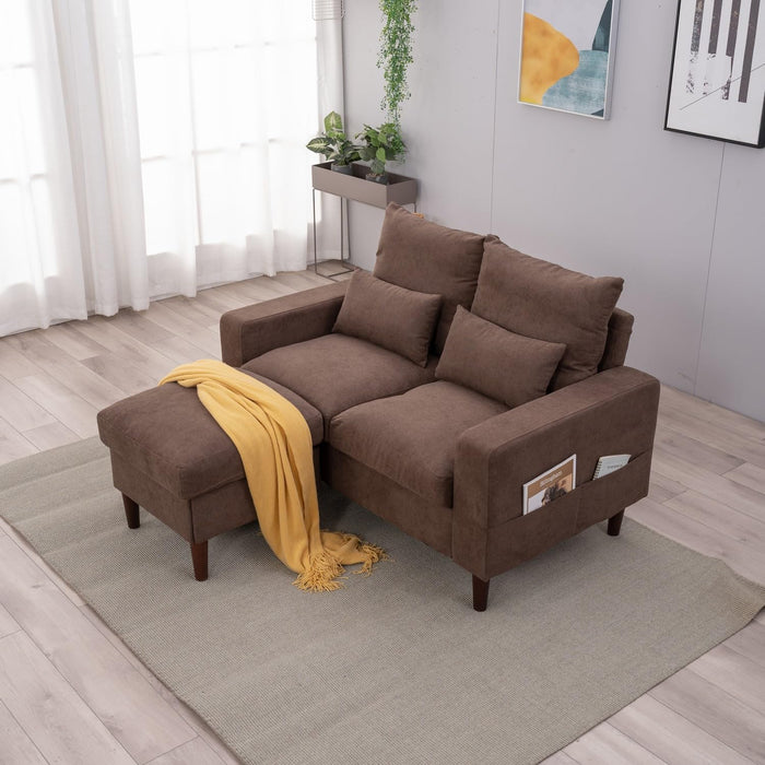 Modern Sofa Set 2 3 Seater with Footstool Sofa Suite Convertible Sectional Furniture for Living Room (Brown, 2 Seater with Footstool)