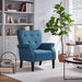 Modern Armchair, Mid Century Accent Chair with Sturdy Wood Legs and High Back for Small Space, Upholstered Fabric Sofa Club Chair for Living Room/Bedroom/Office, Navy Blue