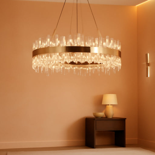 16-Light Modern Crystal Chandelier, 31.5 Inch Luxury Brass Gold K9 Crystal Raindrop Chandelier, Adjustable Height Lighting Fixture for Living Room Entry Foyer Dining Room Bedroom
