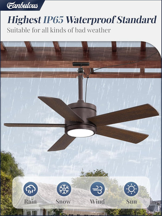 42" Outdoor Ceiling Fan with Light and Remote, IP65 Waterproof, Plug-In Design with 10FT Cord, 6-Speeds, 3CCT, Hook Hanging Fan for Gazebo Patio Porch Garage Canopy(Oil Bronze)