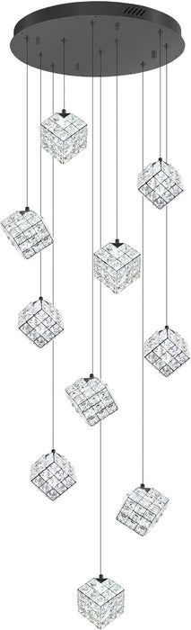 10-Lights LED Staircase Chandelier Modern Foyer Chandeliers Large Chandelier for High Ceilings,Crystal Pendant Light for Living Room Stairwell Dining Room Entryway
