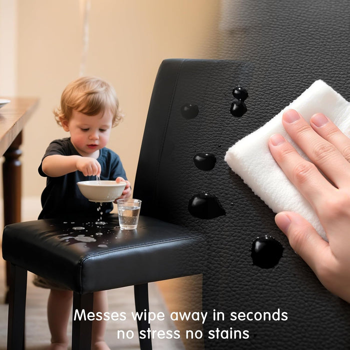 Dining Chairs Set of 4, Faux Leather Dining Room Chairs, Upholstered Parsons Chairs for Kitchen with Sturdy Wood Legs, Black (Only Chair)