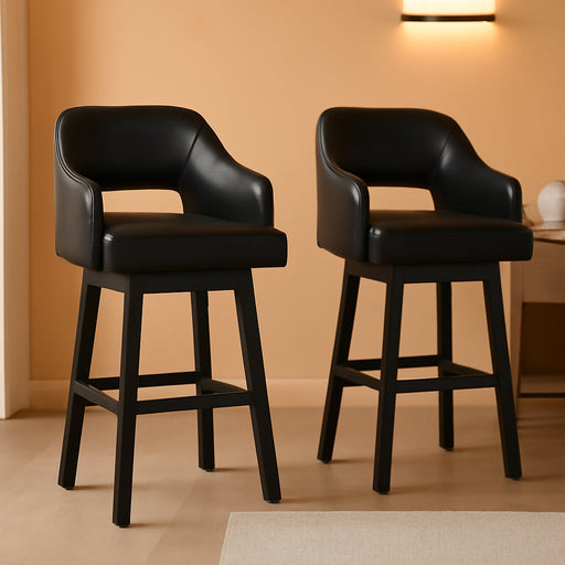 31" Tallenger Modern Pub Height Upholstered Swivel Barstool 2 Count, Black & Dark Brown