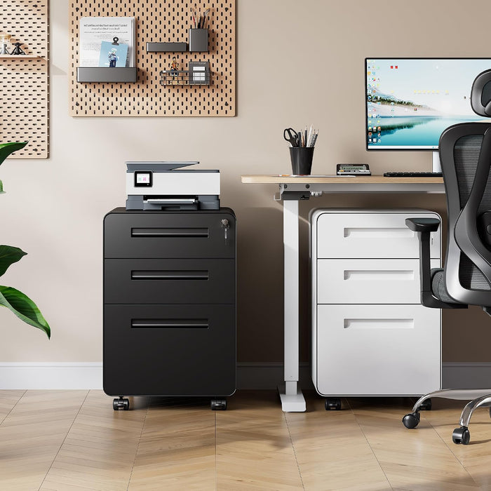 3 Drawer File Cabinet with Lock, Fully Assembled except Casters