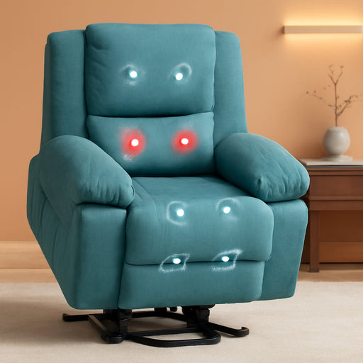 Electric Power Lift Chairs Recliners for Elderly,Recliner Chair with Massage and Heat,2 Side Pockets, Fabric(Blue)