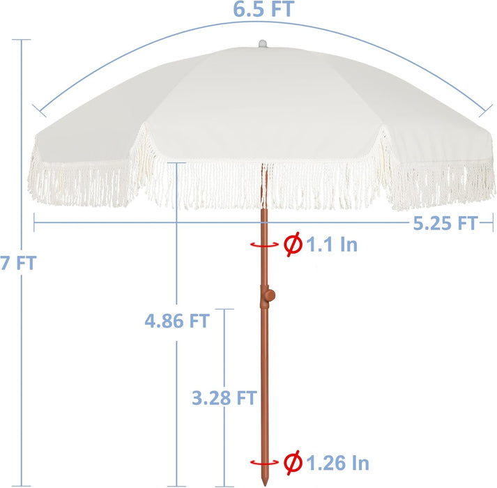 6.5Ft Patio Umbrella with Push Button Tilt & Height Adjustable, UV50+ Sun Protection with Sturdy Fiberglass Ribs & Iron Pole, Market Umbrella for Outdoor Table Garden Backyard Beach