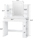 Makeup Vanity with Mirror and Lights, Vanity Desk with 3 Color Modes and Adjustable Light Brightness, Makeup Table with Storage Drawer, Open Shelves, and Side Storage (White, No Bench)