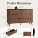55.1" Wide Walnut Dresser for Bedroom, Fluted 6 Drawer Dresser