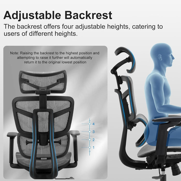 Ergonomic Office Chair, High Back Mesh Home Office Desk Chair with Adjustable Backrest & Lumbar & Wide Cushion, Big Tall Computer Task Chair with Adjustable Armrests & 90°-135° Tlit