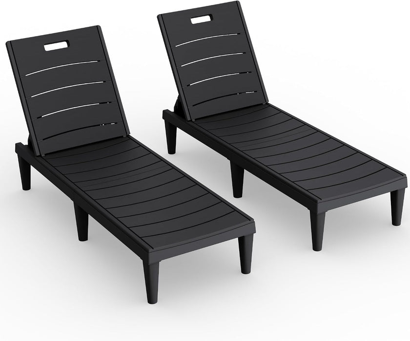 Outdoor Chaise Lounge Chair Set of 2, Waterproof PP Lounge Chairs