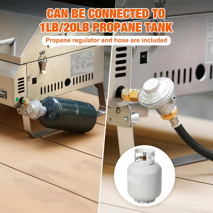 Tabletop Gas Grill 3 Burners, Portable Propane BBQ Grill with Foldable Legs for Outdoor Barbecue Patio Backyard Camping, Tailgating, RV Trip, Heavy Duty & 24000BTU, GS307