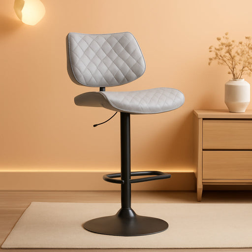 Leland Adjustable Grey Faux Leather and Black Finish Bar Stool