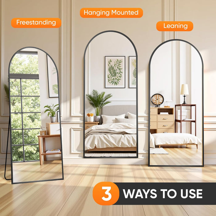 Full Length Mirror, 71"X32" Floor Standing Mirror Freestanding, Full Body Mirrors with Stand for Bedroom, Hanging Mounted for Living Room Cloakroom, Black, Arched Style
