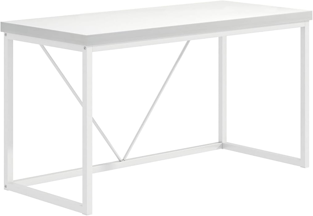 White Computer Desk, Modern Home Office Desk, Small Wood Study Writing Table Workstation for Bedroom Living Room, 47 Inch