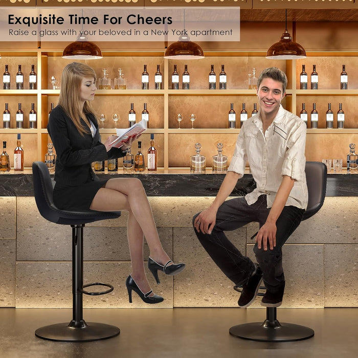 Adjustable Bar Stools Set of 2, Mid Century Modern Swivel Bar Stools, Industrial Bar Height Stools with Back Support Counter Height Bar Chairs Pu Leather Bar Stool for Kitchen Island Rustic Barstools