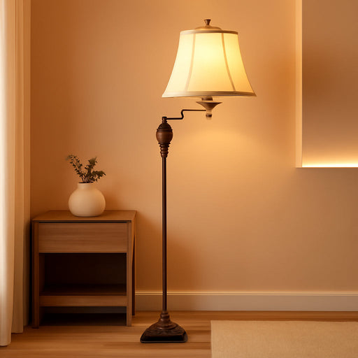 Floor Lamp Brown TexturedFinish Adjustable Swing Arm