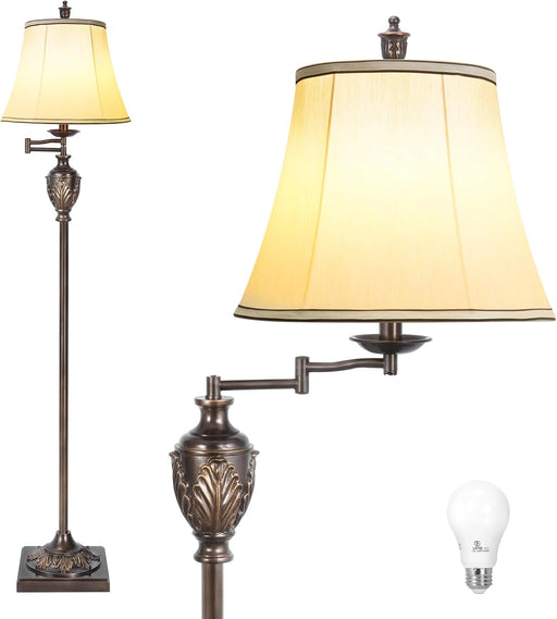Floor Lamp Brown TexturedFinish Adjustable Swing Arm