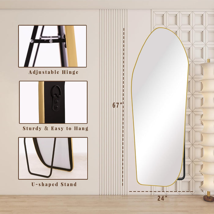 67" X 24" Irregular Full Length Mirror with Stand Gold
