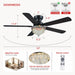 Crystal Ceiling Fan Fandelier with Lights-Ceiling Fans with Remote Control,Modern Ceiling Fan with Noiseless DC Reversible Motor,Dining Room,Living Room(52" Black)