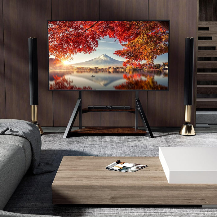 Mobile TV Floor Stand with Wheels Shelves for 65 to 100 Inch Large LCD/LED Flat Curved Screen up to 220Lbs, Adjustable Heights TV Mount Stands VESA 800X600Mm, Rolling TV Stand for Bedroom Office