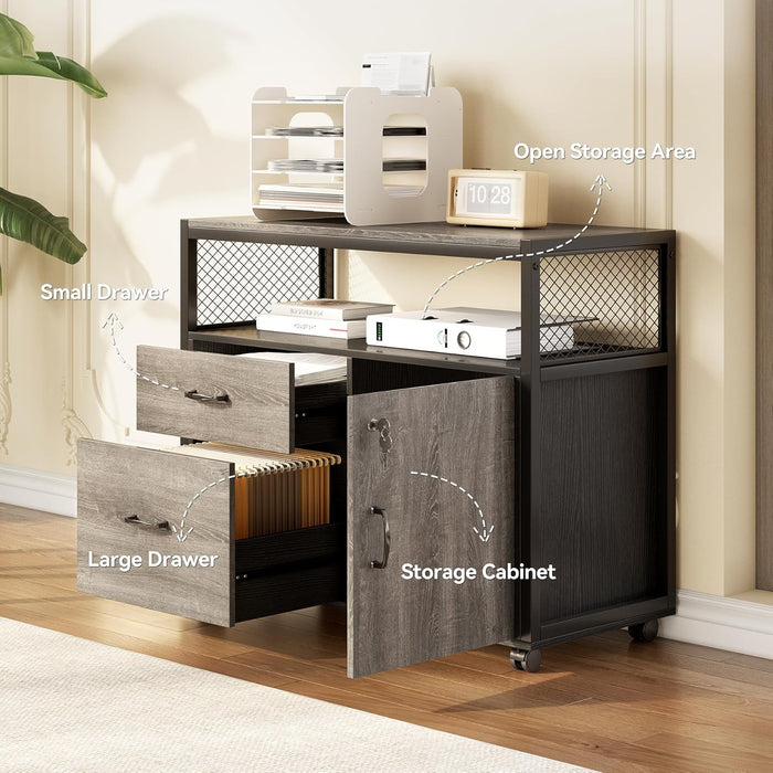 55" Executive Computer Desk and Lateral File Cabinet, L-Shaped Office Desk for Home Office, Furniture Set, Grey