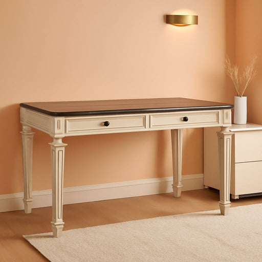 Realyn French Country 60" Home Office Lift Top Desk with USB Charging, Chipped White