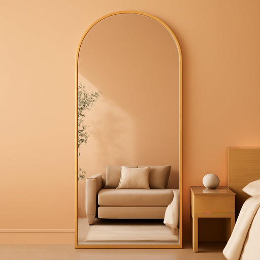 Arched Full Length Mirror, 56"X15" Gold Metal Frame Floor Mirror for Bedroom Living Room, Freestanding/Wall Mount/Leaning