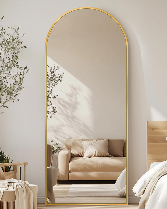 Arched Full Length Mirror, 56"X15" Gold Metal Frame Floor Mirror for Bedroom Living Room, Freestanding/Wall Mount/Leaning