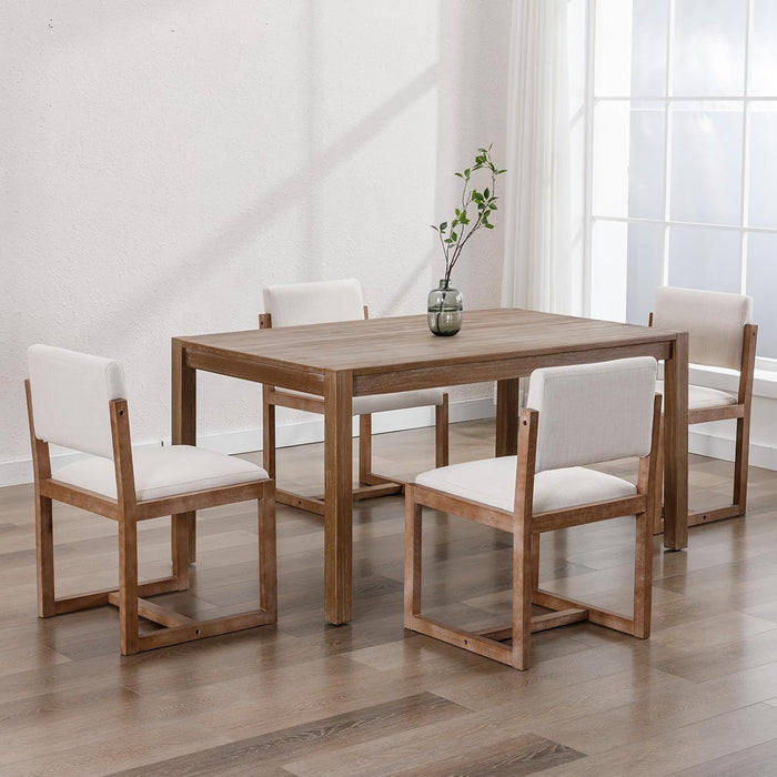 Upholstered Dining Chairs Set of 2, Mid-Century Modern Dining Room Chairs, Linen Fabric Kitchen Side Chairs with Wood Legs, Beige