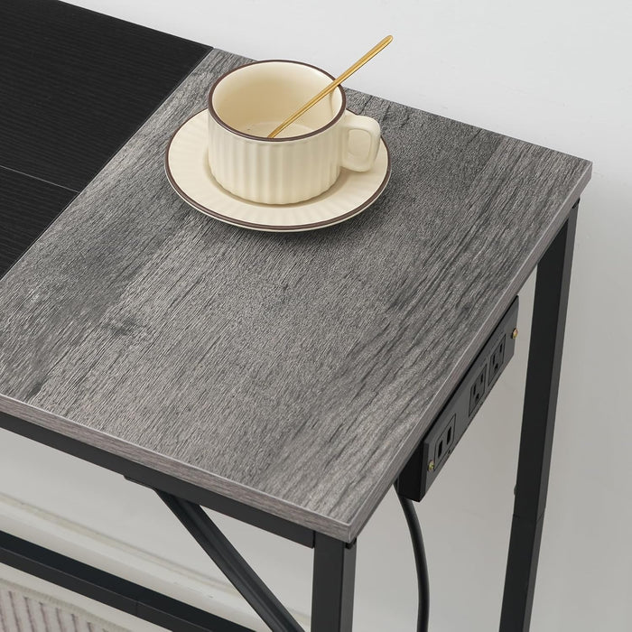 Computer Desk, Home Office Desk with Power Outlet, Modern Study Writing Desk with 3 Hooks for Study Room, Home Office, Sturdy and Stable, Easy to Assemble, Charcoal Gray and Black BC41UDN01