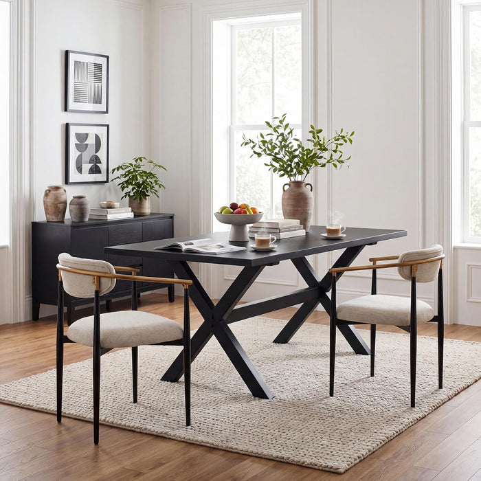 Mid Century Modern Dining Chairs Set of 2, Upholstered Kitchen Room Chairs with 3" High-Resilience Cushion, Sturdy Metal Legs and Ergonomic Curved Backrest for Home Office, Camel