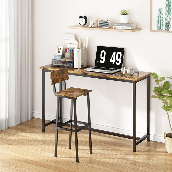 Set of 2 Bar Stools, Tall Bar Stools with Backrest and Footrest, Tall Bar Chairs, Industrial Style Counter Height Bar Stools for Dining Room, Kitchen, Bar Rustic Brown