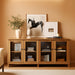 Glass Buffet Cabinet, 70.8" Modern Coffee Bar Sideboard, Oak Brown | Adjustable Shelf, Cable Management, Anti-Tip, Tempered Glass Doors, Wood Legs, Modular Storage for Dining Room Living Room