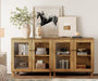 Glass Buffet Cabinet, 70.8" Modern Coffee Bar Sideboard, Oak Brown | Adjustable Shelf, Cable Management, Anti-Tip, Tempered Glass Doors, Wood Legs, Modular Storage for Dining Room Living Room