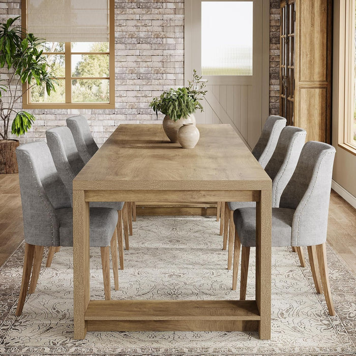 86.61-Inch Dining Table for 6-8 People, Modern Narrow Long Kitchen Table with Pedestal Base, Farmhouse Extra Long Rectangular Dining Room Furniture, 27.56 X 86.61 X 29.53 Inches, Oak