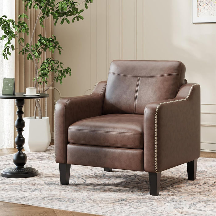 Mid-Century Modern PU Leather Accent Chair Set of 2, Chocolate Brown with Removable Cushions