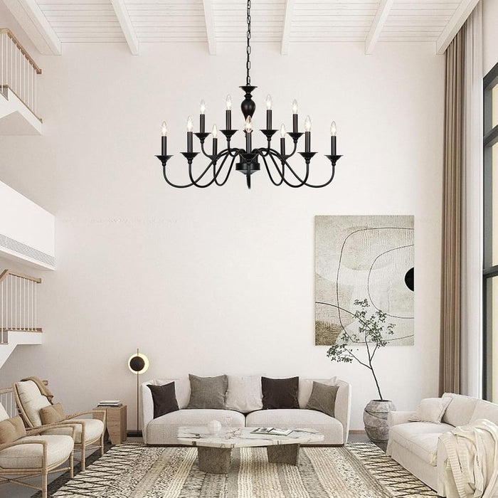 Black Matte Farmhouse Chandelier 12 Light Fixtures