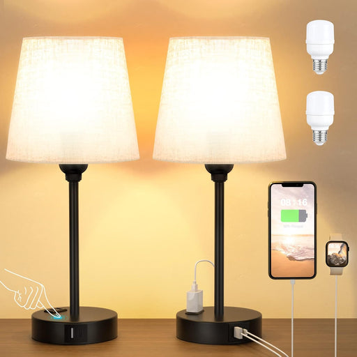 Black Nightstand Lamps Multifunction USB C Dimmable