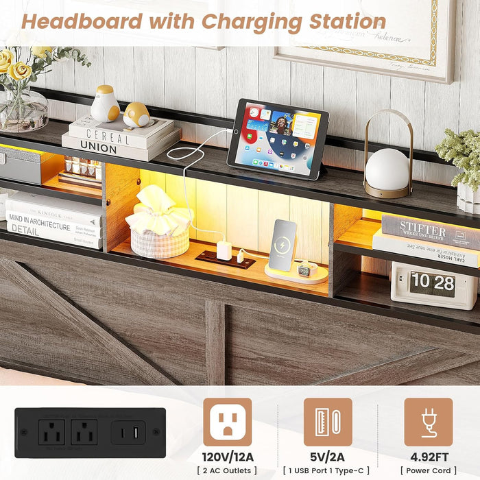 Headboard for Queen Size Bed with Storage, Headboards with Power Outlets and RGB LED Light, Sturdy Queen Size Headboard, Stable Head Board with Bed Adapter for Bedroom/Dorm/Guest Room