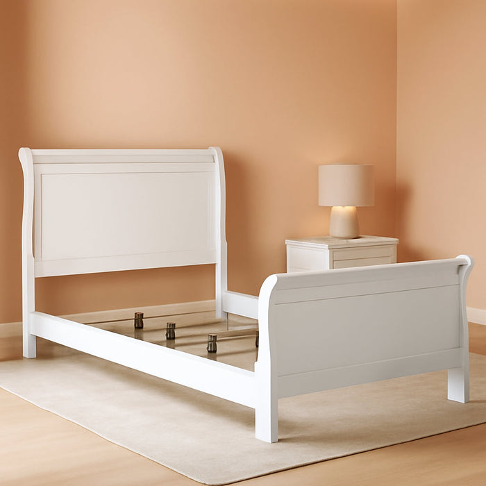 Home Furnishings Louis Philippe Traditional Wood Twin Size Sleigh Bed Frame 47-Inch Headboard White 202441T
