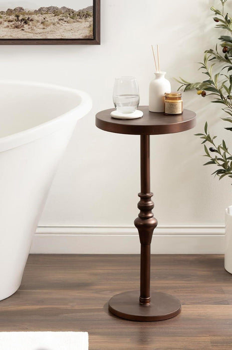 Stratton round Pedestal Drink Table; 13 X 13 X 26; Bronze; Decorative Mini Table for Use as Indoor Plant Stand or Cute Martini Table