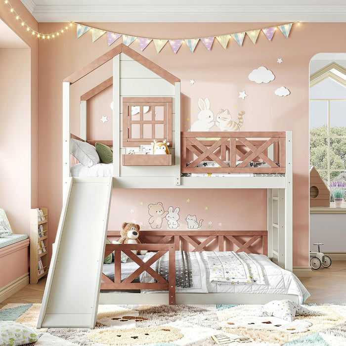 TwinOverFull Bunk Bed Playhouse WithSlide LoftStorage