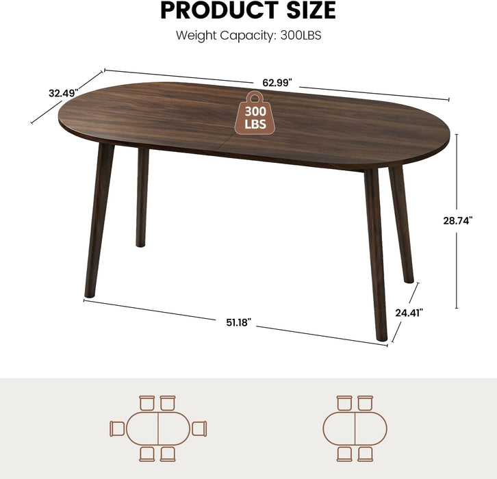 63" Oval Dining Room Table for 4-6 | Modern Wooden Dining Table, Solid Wood Legs, Kitchen Table, Dining Room, Office, Living Room, Walnut
