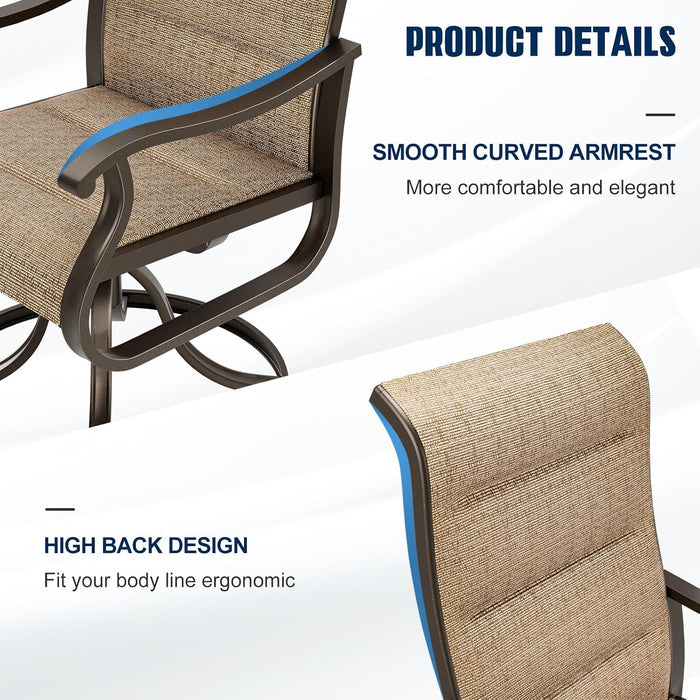 Patio Swivel Chairs Set of 4,Padded High Back Outdoor Chairs,Brown
